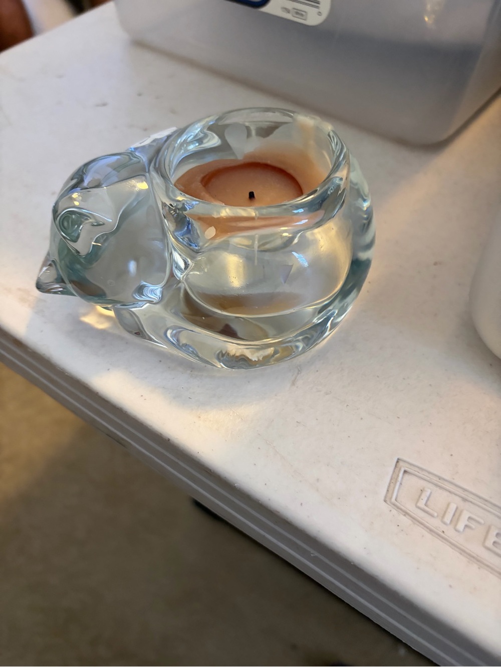 Glass Cat Tea Light Candle Holder - Clear